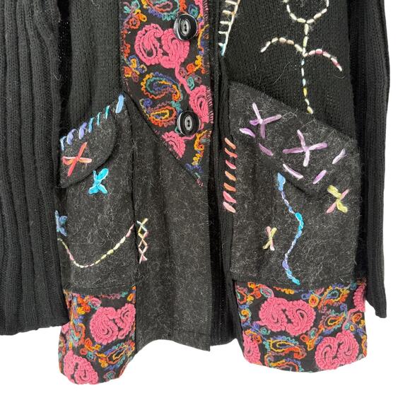 Liquid by Sioni Cardigan Sweater Size L Art To Wear Mohair Wool Blend Black Boho - Picture 3 of 13